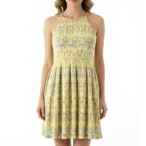 Calvin Klein Butter Yellow Halter Sleeveless Pockets Pleated Flare Dress Size 14